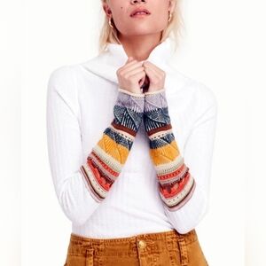 Free People Size L Mixed Up Cuff Ivory Top